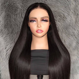 Perruque sans colle avec dentelle pré-coupée 6x4, type "peau fondue", dentelle suisse, cheveux humains pré-épilés, prêt-à-porter, lisse