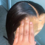 {Vente Éclair} Perruque Lace Front Sans Colle 13x6 Bonnet Ajusté Oreilles Effilées 250% Densité Effet Peau Ombrée Coupe Carrée