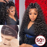 {50 % de réduction} Perruque HD Lace 13x4 Skin Melt Lace 30" en cheveux naturels ondulés avec raie frontale complète