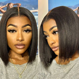 Perruque Bob Yaki en Cheveux Humains, Fausses Raies Libres et Pré-épilées, Entièrement en Dentelle avec Faux Cuir Chevelu