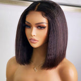 Basia | Perruque Lace Front coupe au carré, cheveux humains, closure Kinky Straight, pré-épilée, partie en C