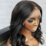 {Vente Flash} Perruque Lace Closure Yaki Wavy à Cordon Coulissant Amélioré, Taille 9x6 Ajustée et Pré-découpée