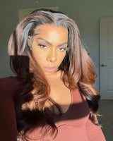 Perruque Ondulée en Cheveux Humains, Modèle Lace Skin Melt, Texture Yaki Légère Superposée, Ombré Marron, Taille 9x6/13x6