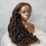 Perrque 9x6/13x6 Cheveux Humains Prédécoupés Yaki Ondulés, Bonnets Ajustés, Marron