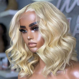 Perruque Lace Front Cheveux Naturels Blonds 613, Dentelle HD 13x4|13x6 | Coupe Carrée Ondulée