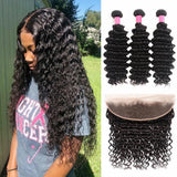 13*4 Frontal and 3 Bundles Deep Wave Swiss Lace Virgin Human Hair