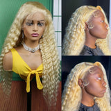 Sally | Perruque frontale 3D 13x6 en cheveux humains blonds 613 avec dentelle HD pré-épilée | Ondulations profondes