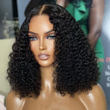 Perruque Lace Front Bouclée Courte 13x6 3D FULL FRONTAL en Cheveux Naturels, avec Tulle Indétectable et Ligne de Cheveux Pré-épilée