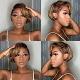 Lewis | Perruque Cheveux Naturels Vierge Pixie Coupe Courte Blond Mèches Pré-épilée