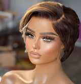 Lewis | Perruque Cheveux Naturels Vierge Pixie Coupe Courte Blond Mèches Pré-épilée