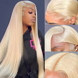 Perruque frontale complète 3D 13x4 en cheveux humains blonds 613 avec dentelle HD et pré-épilée