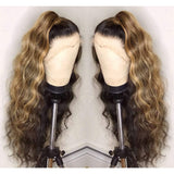 Perruque ondulée avec Lace Front 13x6 effet fondu, blond miel avec mèches et bordure délicate