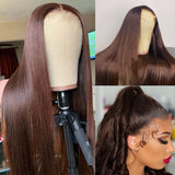 Perruque droite en soie Full Lace Skin Melt #2 Brun Foncé