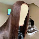 Perruque droite en soie Full Lace Skin Melt #2 Brun Foncé