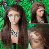 Perruque frontale en dentelle fondue naturelle avec cheveux de bébé bouclés, couleur marron yaki
