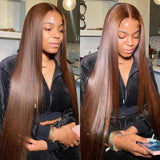 Perruques Lace Front Droites en Cheveux Humains Pré-colorées Marron Chocolat 13x6