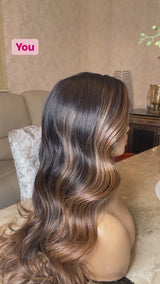 Carle | Perruque Lace Front à Cheveux Naturels, Ondulés, Bruns, Méchés et Pré-épilés