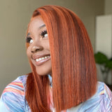 Isis | Perruque Bob Lace Front Cheveux Naturels Pré-Épilés Teintés Gingembre