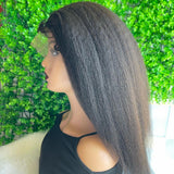 Perruque frontale en dentelle KINKY Straight avec cheveux bouclés naturels "baby hair" et bordures fondues
